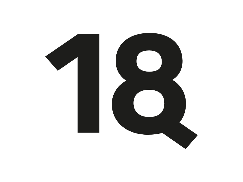 Beispiel für eine Bildmarke: Reines Logo ohne Text, grafisch gestaltete 18 als Marken-Symbol.