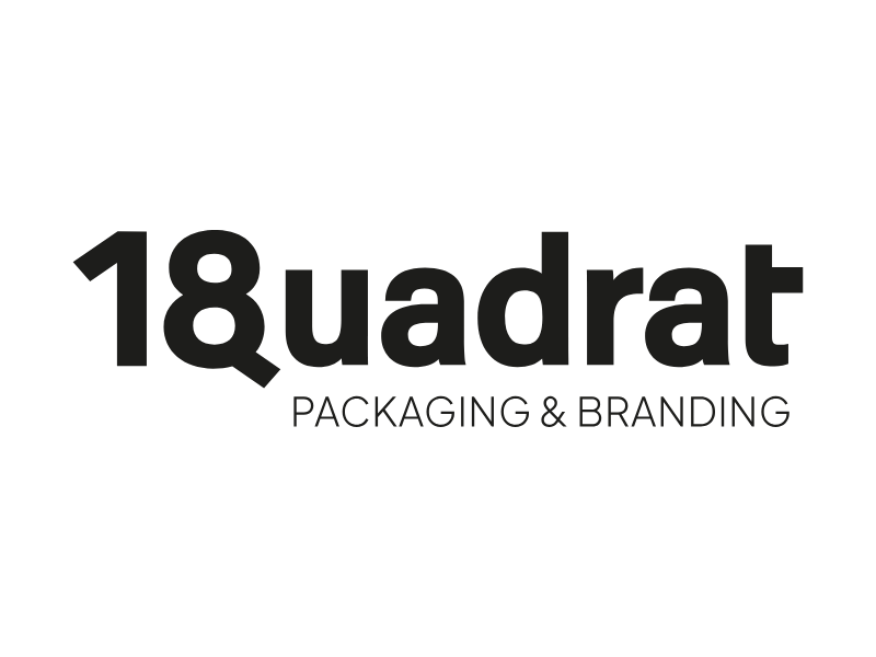Wort-Bild-Marke Beispiel: „18 Quadrat – Packaging & Branding“ in charakteristischer Typografie.